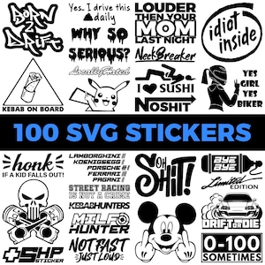 100 adesivos de carro, arquivos SVG, pacote de decalques, pacote de design gráfico automotivo, pacote SVG, decalques de carro, PNG transparente