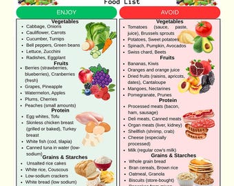 Kidney Food Chart,Renal Diet Foods, Kidney Food List,Renal Diet,Low Sodium Foods for Kidney Disease,  Kidney-Friendly Meal Prep PDF