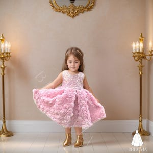 Pink Rosette Flower Girl Dress: Sequin Top Tulle Gown