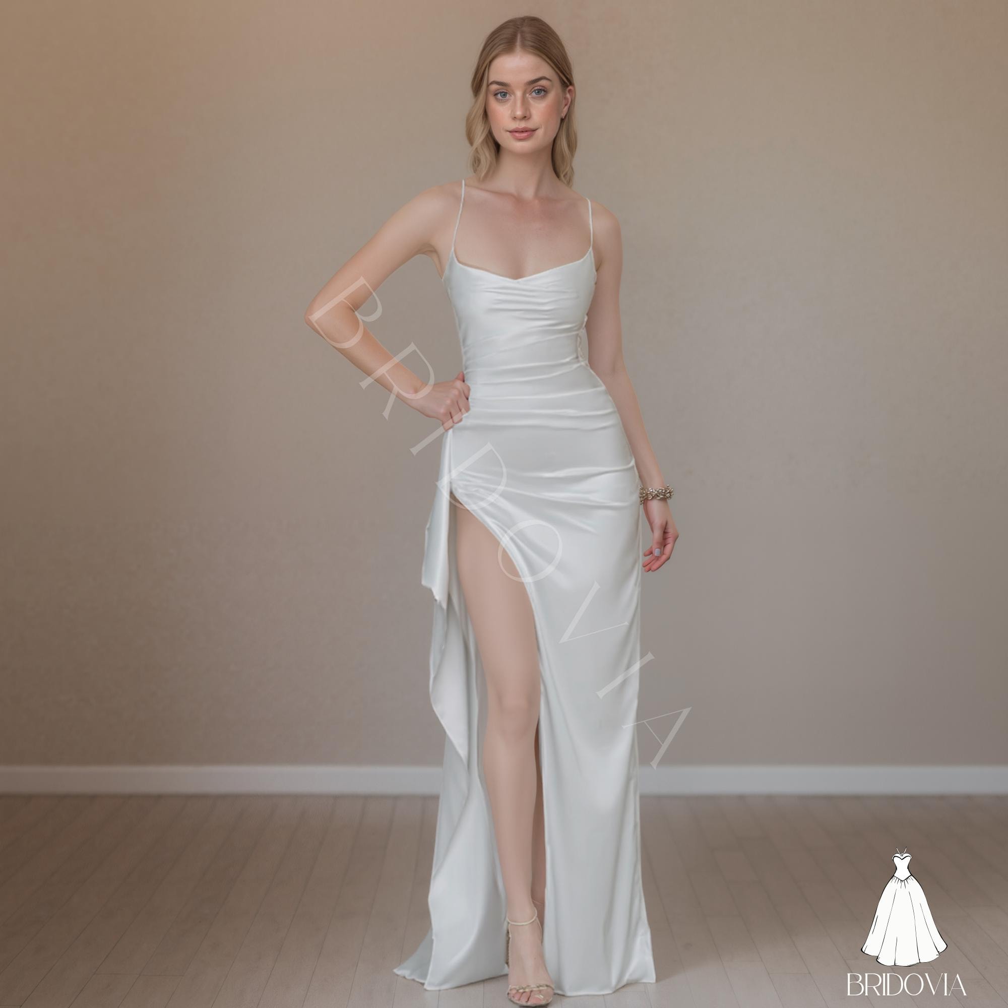 High Slit Corset Gown: Elegant Spaghetti Strap Formal Dress