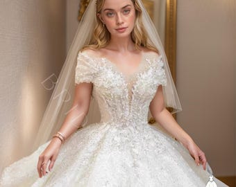 Off Shoulder Embellished Ball Gown: Fairytale Tulle Wedding Dress