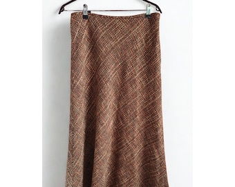 VTG Windsmoor Wool Blend Tweed A-line Brown Midi Skirt High-waist Lined UK 10
