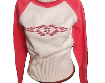 90s Women's Peak Performance Turtleneck Thick Knit Lambswool and Cotton Blend Sweater Ski Outdoors Hiking size S