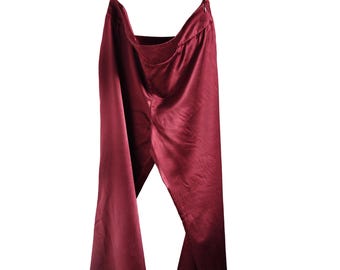 Silk Wool Wide Leg Trousers: Vintage Hessnatur Burgundy Pants UK20 FR48