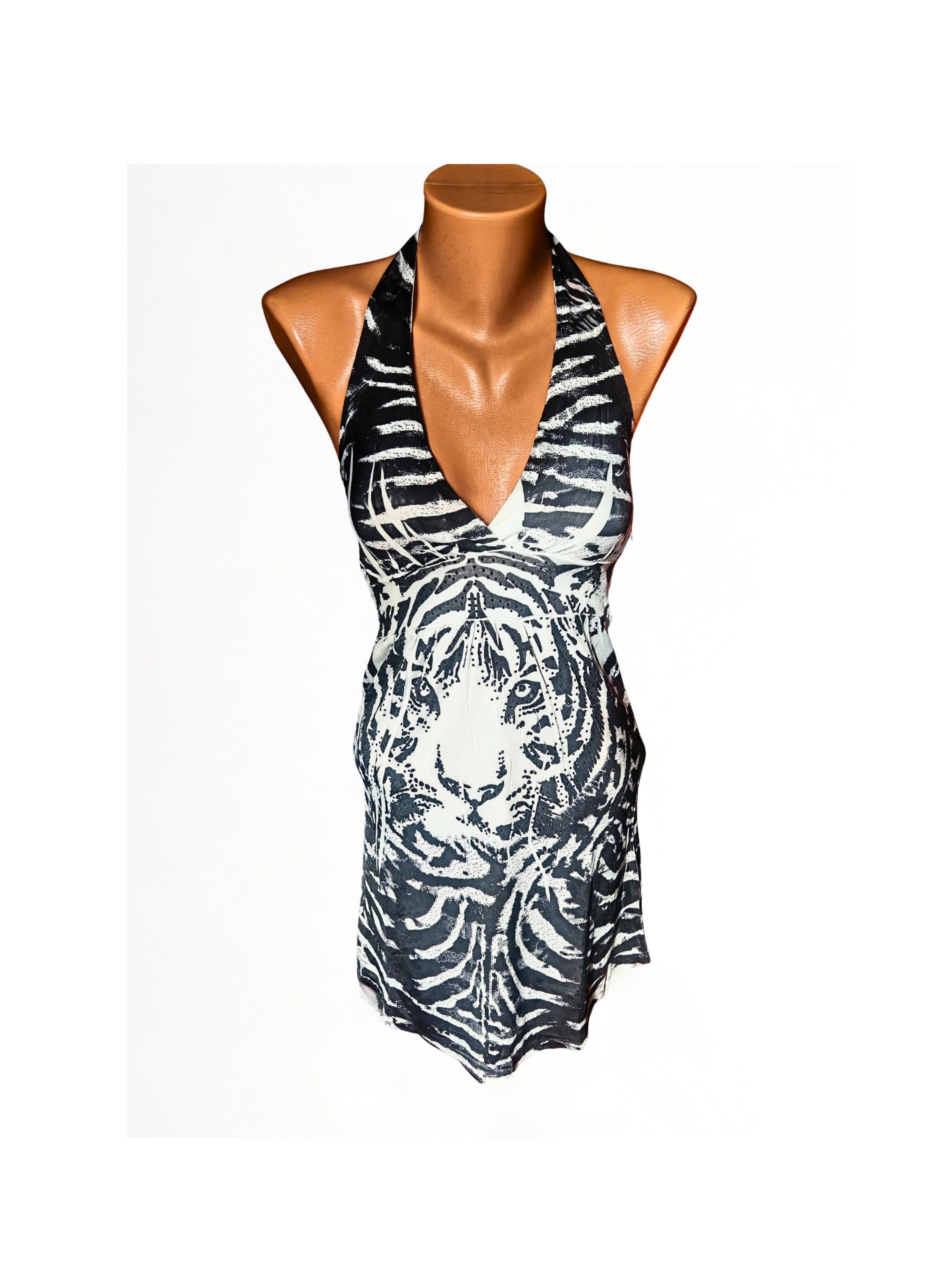 Y2K Halter Neck Backless Cut Out Dress With Black and White Zebra Pattern  With a Large Stylized Tiger Face Size M Stretchy - Etsy Australia