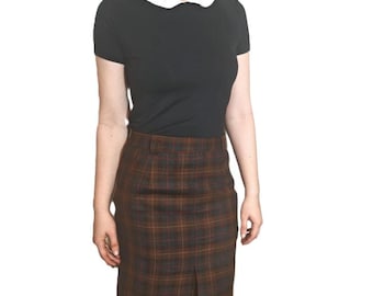 Vintage 80s Pure Wool Tartan Plaid Skirt: Dark Academia Preppy Style, Size M