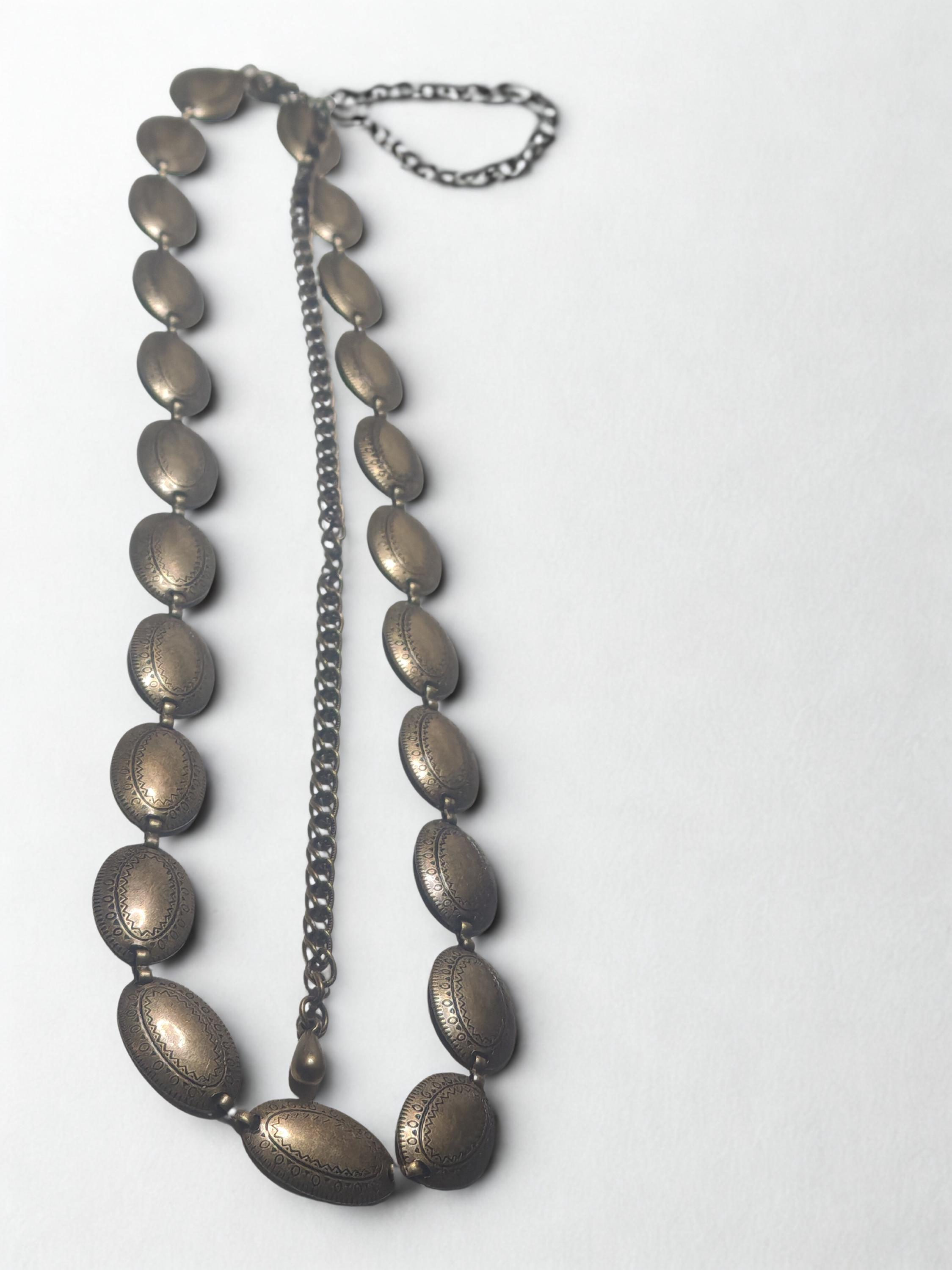 bronze and wood oval link chain belt VTG Bronze metal chain Necklace belt High end oval link  main image 2
