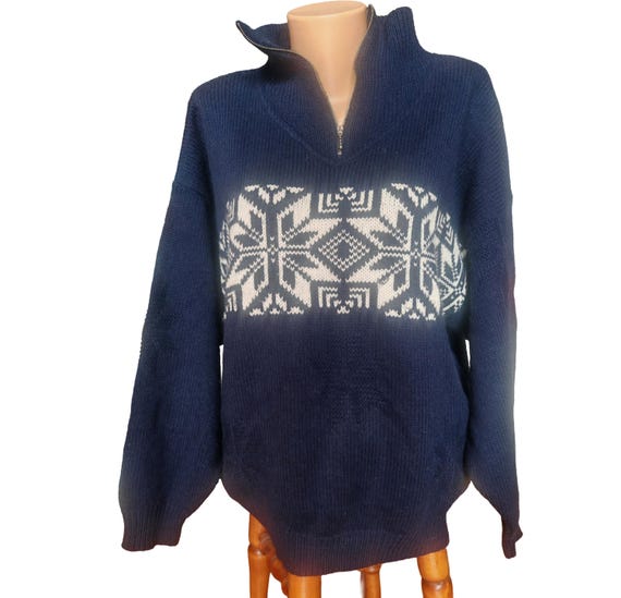 Vintage 90s Fair Isle Wool Blend Sweater - Blue Seven - Men's Size L