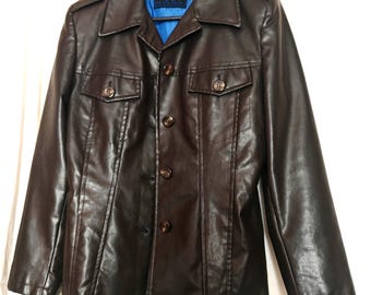 Vintage 70s Style Faux Brown Leather Jacket Unisex size M Retro Rare