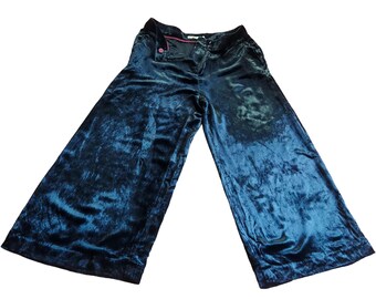 Vintage Boden zwarte culottebroek van fluweel met gekreukte textuur, culottes, wijde pijpen tot halverwege de kuit – zijdemix, maat S