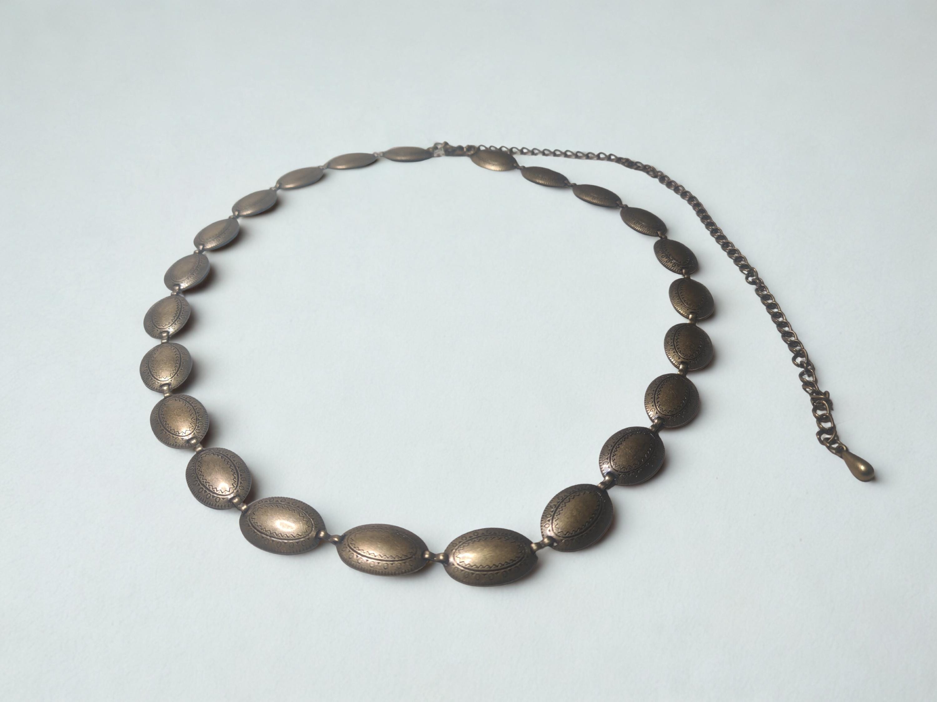bronze and wood oval link chain belt VTG Bronze metal chain Necklace belt High end oval link  main image 2