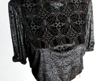 Y2K Cotton Club Embossed Velvet / Velour Top with short puff sleeves size S Whimsygoth Victoriangoth Witchcore Y2K