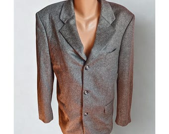 Blazer da uomo vintage in 100% cashmere italiano, sartoriale, con 3 bottoni frontali, taglia L