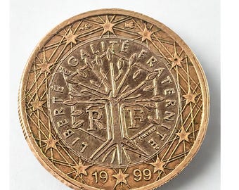 Rare French 1 Euro Circulated Coin Minted in 1999 Encircling the Tree is the French Motto LIBERTÉ ÉGALITÉ FRATERNITÉ