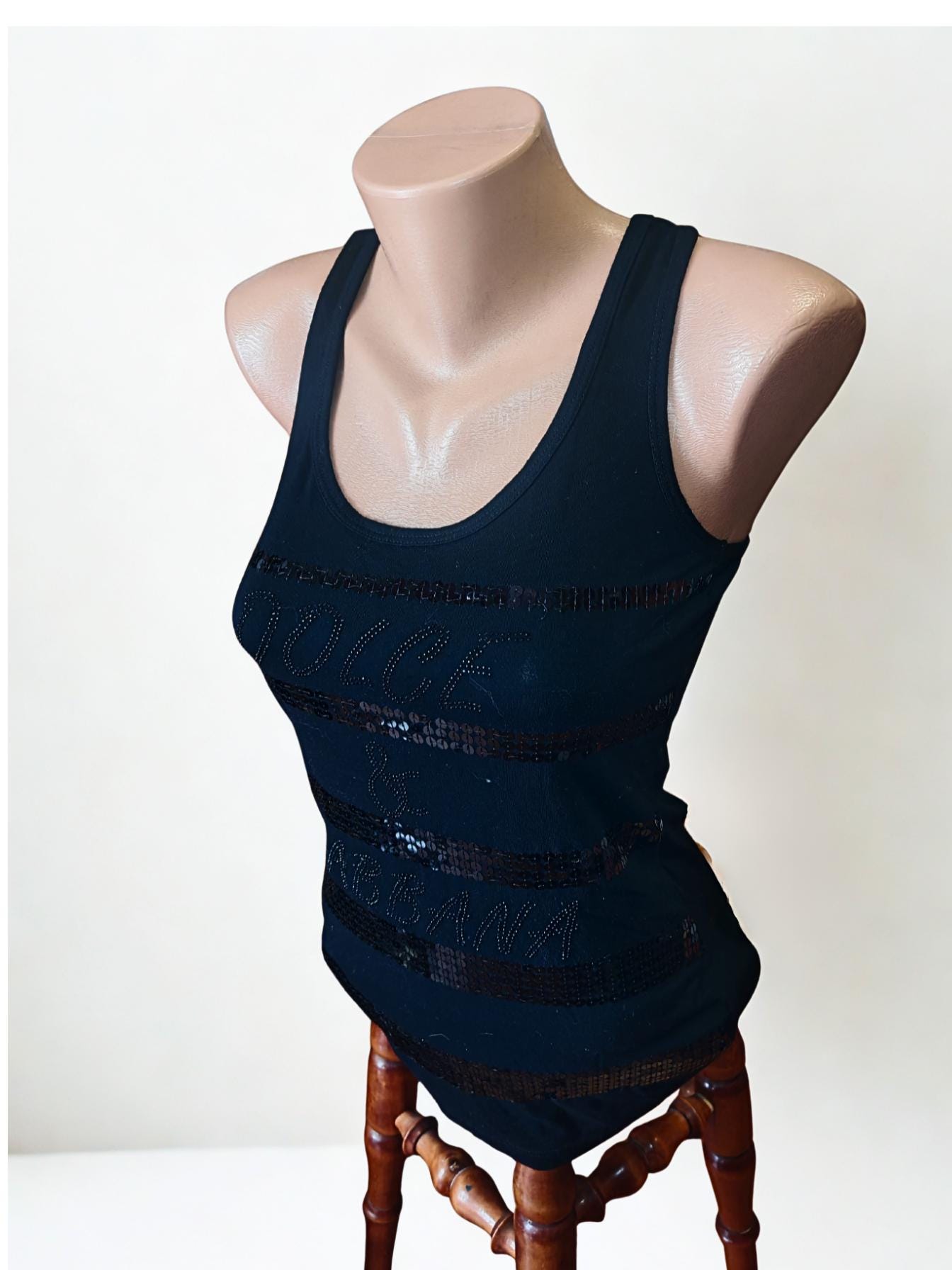 Y2K ドルチェ＆ガッバーナ D&G ブラック スパンコール タンクトップ