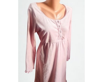 Y2K Babydoll Empire Waist Pink Embroidered Velour Dress sz L Fairy Cute Romantic Cottagecore