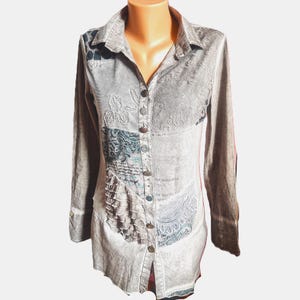 VTG Boho Elisa Cavaletti Baumwolle Lange Bluse Tunika Verziert Patchwork Spitze Oversized Designer Shirt Größe S Festival Modest Cover Up