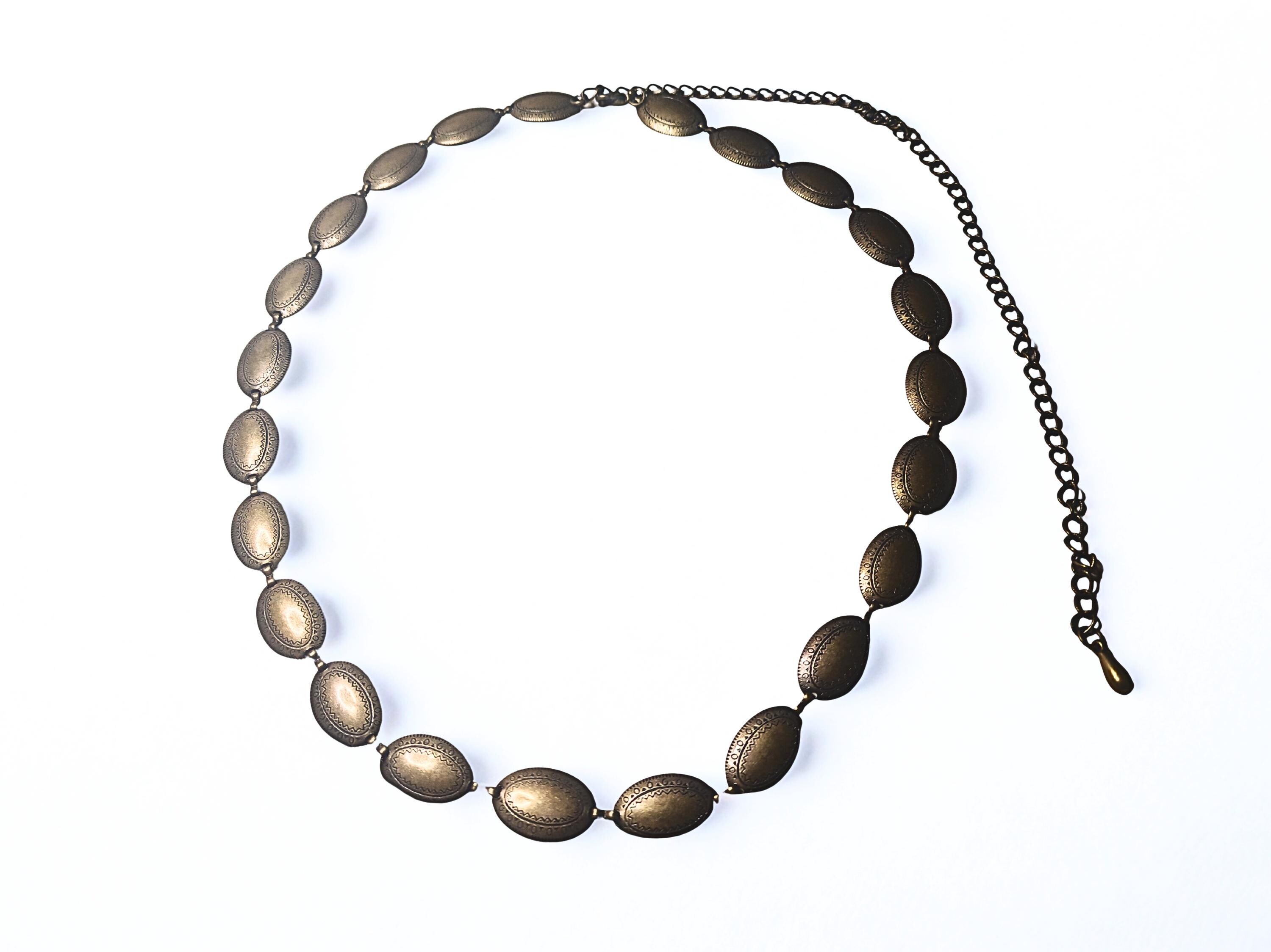 bronze and wood oval link chain belt VTG Bronze metal chain Necklace belt High end oval link  main image 4