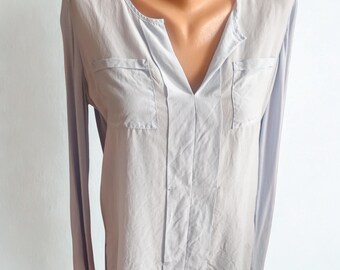VTG Claudia Strater Minimalist Powder Blue Long-sleeved Utility Silk Blouse size S Timeless