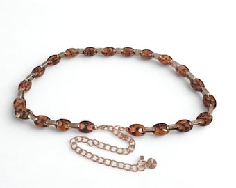 Y2K Waist Lucite Chain Belt, Hip Belt, Belly Chain: Coffee Bean Link, Leopard Pattern 93 cm + 38 cm extension Italianglam