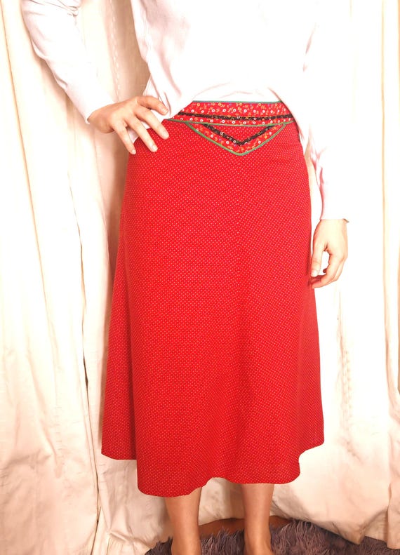 VTG 80s 90s Trachten Dirndl ELKONT German Folk Red Midi Cotton