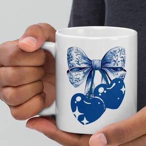 Elegant Blue Chinoiserie Bow Mug – Vintage-Inspired Drinkware, Vintage Blue Bow Mug, Timeless Blue & White Ceramic Gift
