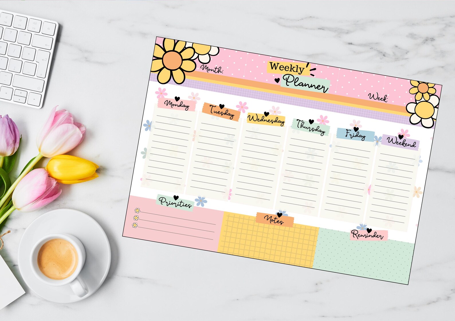 Colorful Undated Weekly Planner for Teens, Floral Design - Etsy