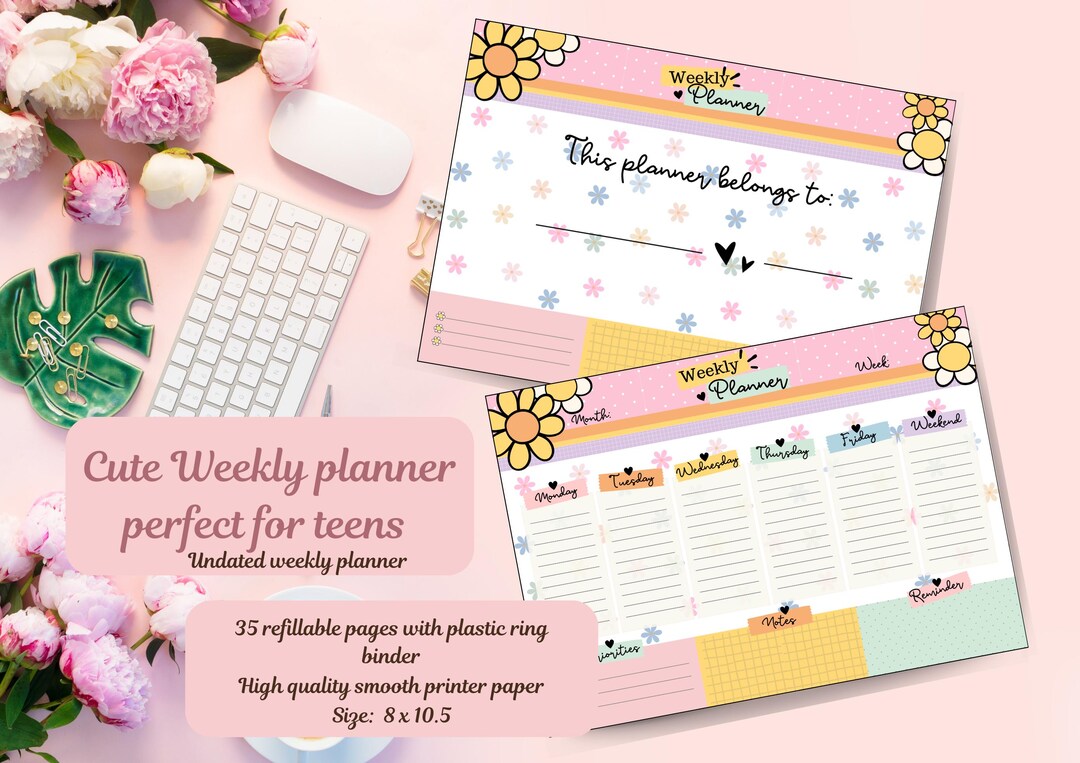 Colorful Undated Weekly Planner for Teens, Floral Design - Etsy
