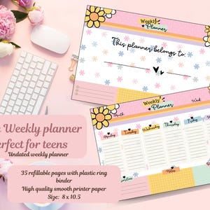 cute weekly planner perfect for teens undated weekly planner flowery colourful planner aesthetic weekly journal planner