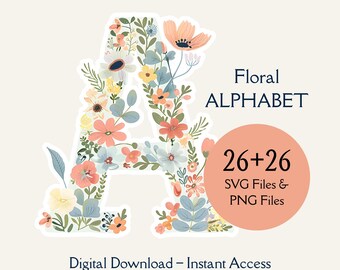 Floral Alphabet SVG Bundle - Botanische Buchstaben PNG (Digitaler Download)
