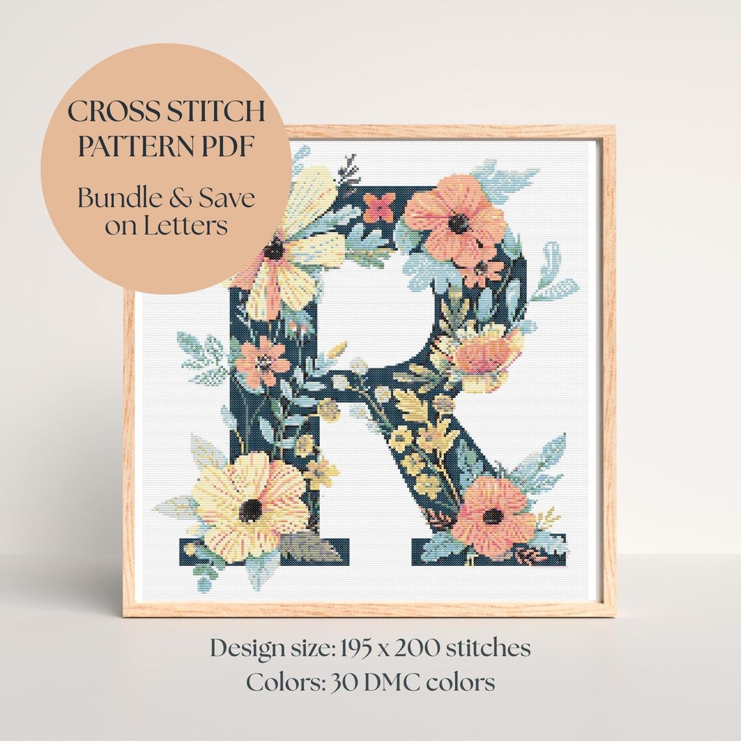 Floral Letter R Cross Stitch Pattern PDF | Personalized Monogram ...