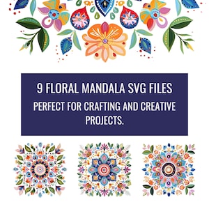Paquete SVG de mandalas florales: 15 archivos SVG botánicos para Cricut, tatuajes, camisetas, tazas, arte mural y manualidades primaverales. Descarga instantánea.