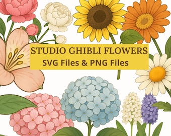 Studio Ghibli Floral Clipart: Anime Planner Stickers (PNG SVG Files)