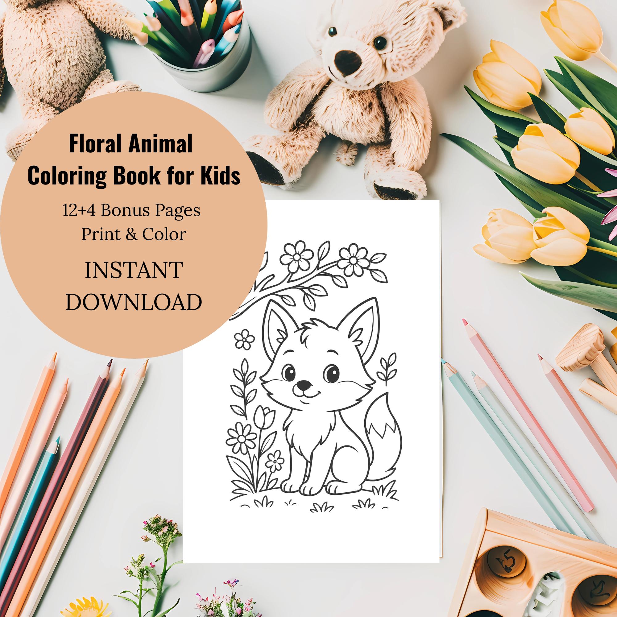 Floral Animal Coloring Pages: Forest Nature Designs (PDF Download A4, 16 Sheets