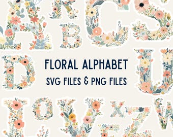 Floral Alphabet SVG PNG Bundle A–Z – Botanische Monogramm Buchstaben (Digitaler Download)