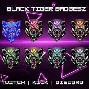 Odznaki Twitch Black Tiger Sub | Odznaki Sub i Bit | Odznaki zwierząt | Odznaki premium | Grafiki Twitch | Odznaki streamerów.