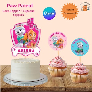 Personalized Paw Patrol Cake And Cupcake Topper: Editable Puppy Birthday Party Decor (Digital Download)