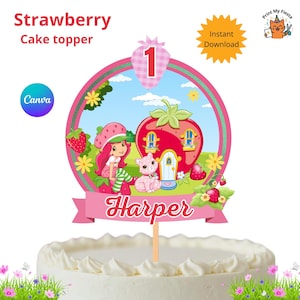 Personalized Strawberry Cake Topper: Berry First Birthday (Digital Download)