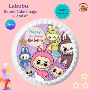 Labubu Cake Topper Image: Editable Round Cake Design (Digital Download)