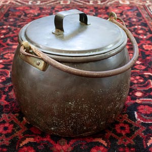 Gran caldero antiguo de cobre del siglo XIX de 30 cm (12 pulgadas)
