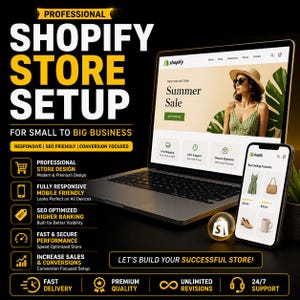 Configuração de loja Shopify | Design de site responsivo e otimizado para SEO