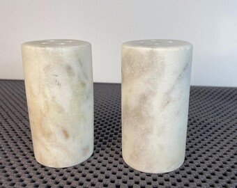 Pair Vintage White Marble Salt & Pepper Shakers