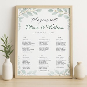 Editable Alphabetical Wedding Seating Chart Template Printable Wedding Plan, Find Your Seat, Reception Table Guide, seating chart sign