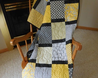 Yellow and Gray Quilt, Graduation present, Mother's Day Gift, Gift for Him, Housewarming, Handmade in USA
