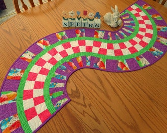 Quilted Easter Table Runner, Easter Eggs, Green Pink Purple, Home Decor, Handmade in USA