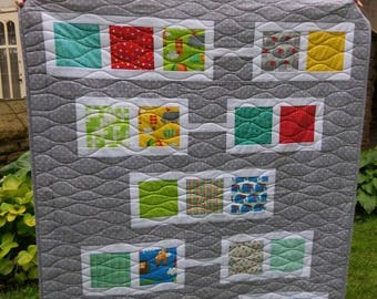 Modern Quilt,  Geometric Gray Quilt, Handmade Quilt,  Gender Neutral Quilt, FREE SHIPPING, Ready to ship