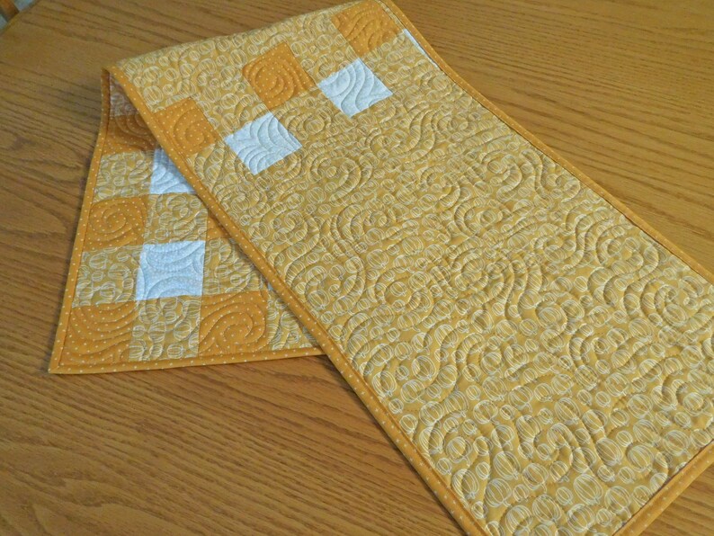 Quilted Table Runner Farmhouse Gingham Gold Home Decor Etsy