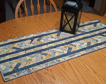 Quilted table runner, Yellow and Gray, Braid, Farmhouse decor, Made in USA
