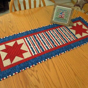 Quilted Patriotic Table Runner: Stars and Stripes Americana Decor