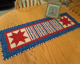 Quilted Patriotic Table Runner: Stars and Stripes Americana Decor
